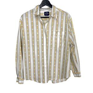 Vintage 90s Dockers Nautical Print Stripe Button Up Long Sleeve Top Medium